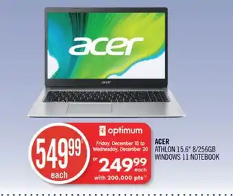 Shoppers Drug Mart Acer athlon 15.6 8/256gb windows 11 notebook offer