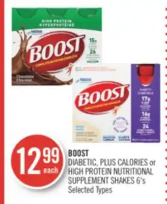 Shoppers Drug Mart Boost diabetic, plus calories or high protein nutritional supplement shakes offer