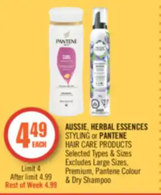Shoppers Drug Mart Aussie, herbal essences styling or pantene hair care products offer