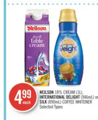 Shoppers Drug Mart Neilson 18% cream (1l), international delight (946ml) or silk (890ml) coffee whitener offer