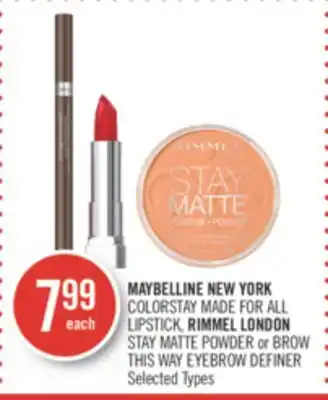 Shoppers Drug Mart Maybelline new york colorstay made for all lipstick, rimmel london stay matte powder or brow this way eyebrow definer offer