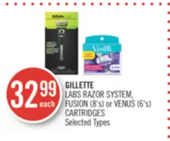 Shoppers Drug Mart Gillette labs razor system, fusion (8's) or venus (6's) cartridges offer