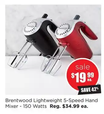 Kitchen Stuff Plus Brentwood lightweight 5-speed hand mixer-150 watts offer