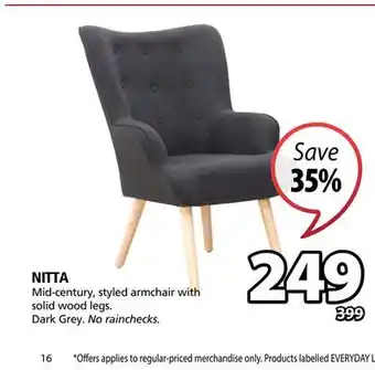 JYSK Nitta mid-century, styled armchair with solid wood legs offer