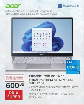 The Source Portable swift de 14 po écran ips fhd 14 po | mev 8 go | ssd 512 go acer offer