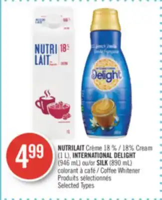 Pharmaprix Nutrilait 18% cream (1 l), international delight (946 ml) or silk (890 ml) coffee whitener offer
