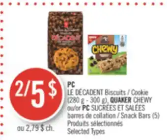 Pharmaprix Pc cookie (280 g - 300 g), quaker chewy or pc snack bars (5) offer