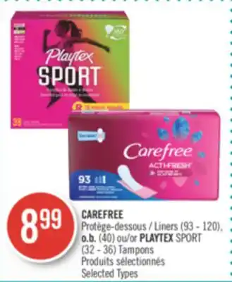 Pharmaprix Carefree liners (93 - 120), o.b. (40) or playtex sport (32 - 36) tampons offer