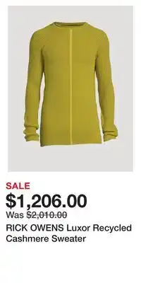 Holt Renfrew Rick owens luxor recycled cashmere sweater offer