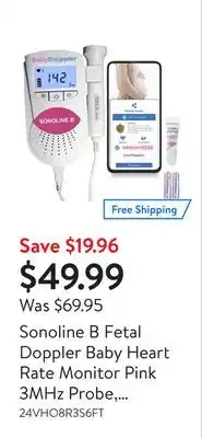 Walmart Sonoline b fetal doppler baby heart rate monitor pink 3mhz probe, baby heart monitor, backlight lcd, gel by baby doppler offer