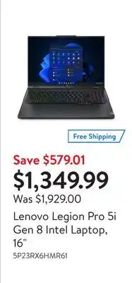 Walmart Lenovo legion pro 5i gen 8 intel laptop, 16 offer