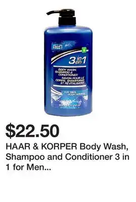 Dollarama Haar & korper body wash, shampoo and conditioner 3 in 1 for men (assorted colours) - case of 6 offer