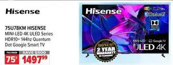 2001 Audio Video Hisense mini-led 4k uled series hdr10+ 144hz quantum dot google smart tv 75 offer