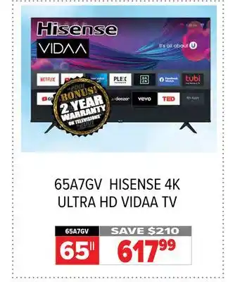 2001 Audio Video Hisense 65 4k ultra hd vidaa tv offer