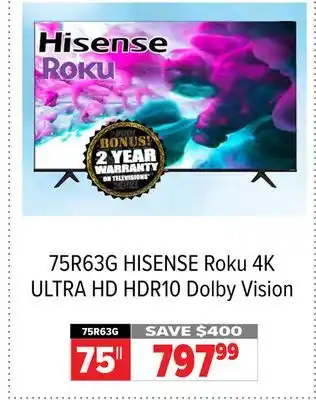 2001 Audio Video Hisense roku 4k ultra hd hdr10 dolby vision 75 offer
