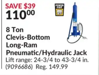 Princess Auto 8 ton clevis-bottom long-ram pneumatic/hydraulic jack offer