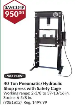 Princess Auto 40 ton pneumatic/hydraulic shop press with safety cage offer