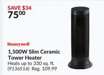 Princess Auto 1,500w slim ceramic tower heater offer