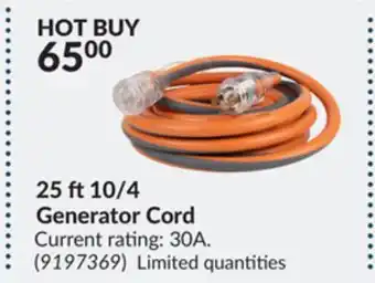 Princess Auto 25 ft 10/4 generator cord offer