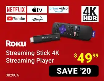 Visions Electronics Roku streaming stick 4k streaming player offer