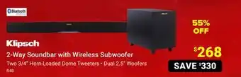 Visions Electronics Klipsch 2-way soundbar with wireless subwoofer offer