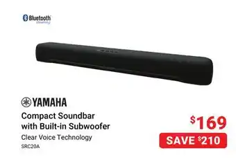 Visions Electronics Yamaha compact soundbar with built-in subwoofer offer