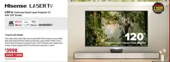 Visions Electronics Hisense l9h 4k trichroma smart laser projector tv with 120 screen offer