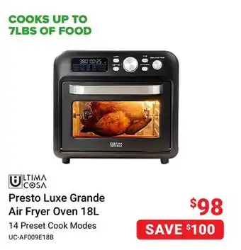 Visions Electronics Ultima cosa presto luxe grande air fryer oven 18l offer
