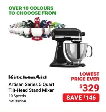 Visions Electronics Kitchenaid artisan series 5 quart tilt-head stand mixer offer