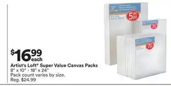 Michaels Artist's loft super value canvas packs offer