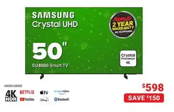 Visions Electronics Samsung 50 cu8000 crystal uhd 4k smart tv offer