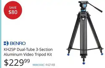Vistek Benro kh25p dual-tube 3-section aluminum video tripod kit offer