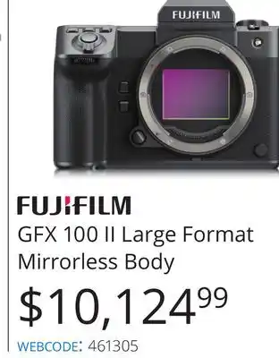 Vistek Fujifilm gfx 100 ii large format mirrorless body offer