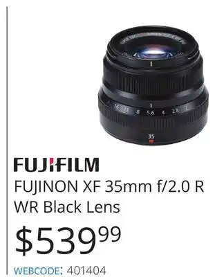 Vistek Fujifilm fujinon xf 35mm f/2.0 r wr black lens offer
