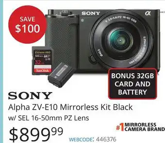 Vistek Sony alpha zv-e10 mirrorless kit black w/sel offer