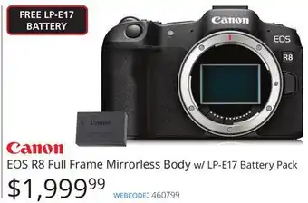 Vistek Canon eos r8 full frame mirrorless body w/lp-e17 battery pack offer