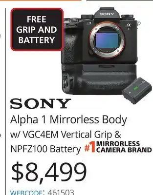 Vistek Sony alpha 1 mirrorless body w/vertical grip offer