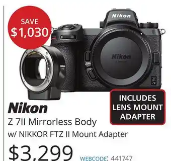 Vistek Nikon mirrorless body w/nikkor ftz ii mount adapter offer