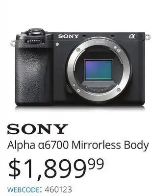 Vistek Sony alpha α6700 mirrorless body offer