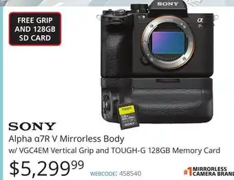 Vistek Sony alpha α7r v mirrorless body w/vgc4em vertical grip and tough-g 128gb offer