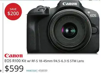 Vistek Canon eos r100 kit w/rf-s 18-45mm f/4.5-6.3 is stm lens offer