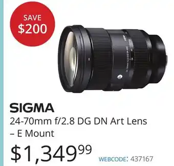 Vistek Sigma 24-70mm f/2.8 dg dn art lens-e mount offer