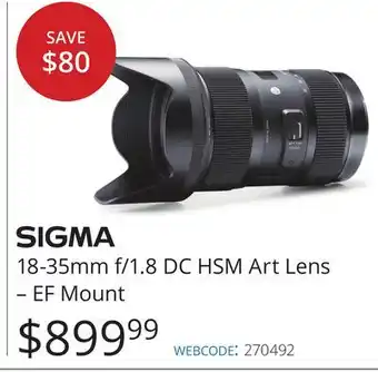 Vistek Sigma 18-35mm f/1.8 dc hsm art lens-ef mount offer