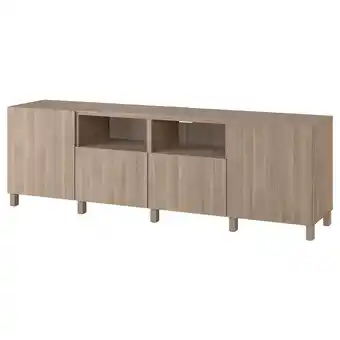 IKEA Bestå tv unit with doors and drawers, walnut effect light gray/lappviken/stubbarp walnut effect light gray, 94 1/2x16 1/2x29 offer