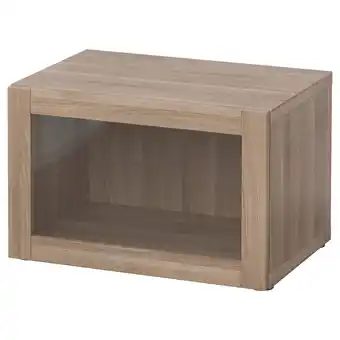 IKEA Bestå shelf unit with glass door, walnut effect light gray/sindvik gray stained walnut eff clear glass, 23 5/8x16 1/2x15 offer