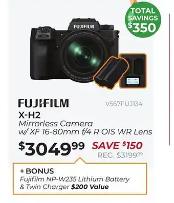 Henry's Fujifilm x-h2 mirrorless camera with xf16-80mm f4 r ois wr lens offer