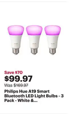 Best Buy Philips hue a19 smart bluetooth led light bulbs - 3 pack - white & colour ambiance - only at best buy offer