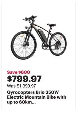 Best Buy Gyrocopters brio 350w electric mountain bike with up to 60km battery range - black - only at best buy offer