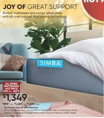 Sleep Country The simba hybrid 1500 mattress offer
