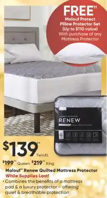 Sleep Country Malouf renew quilted mattress protector offer